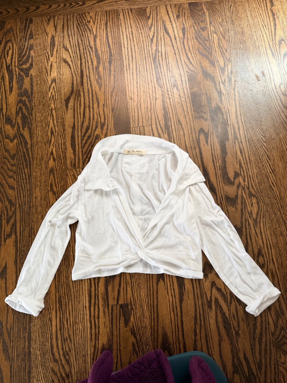 We The Free White Twisted Front Long Sleeve Crop Top medium